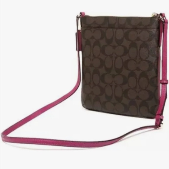 Coach North/South Crossbody Bag - Brown with Raspberry Accents - Picture 2 of 7